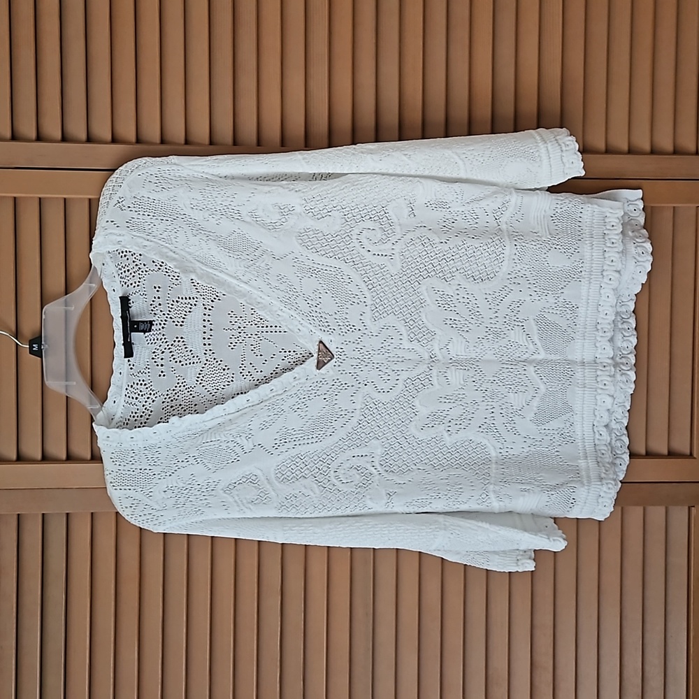 New White House Black Market crochet style sweater. White/silver hardware.